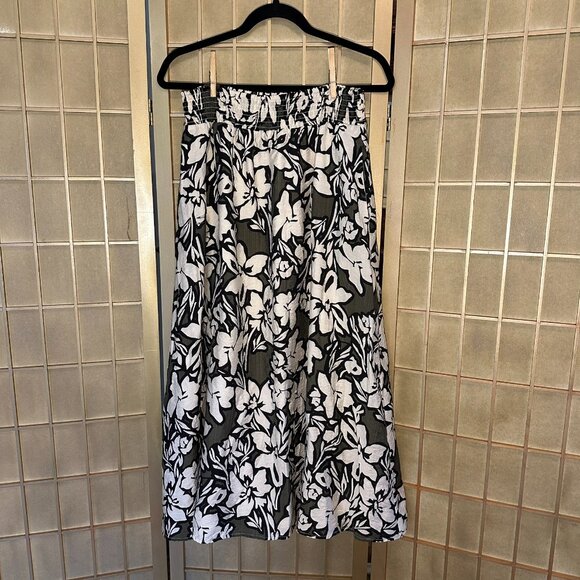 Evereve Carson floral midi skirt with pockets Olive/Black/Cream, Sz M, Excellent - Picture 4 of 8